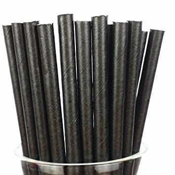6" Compostable Paper Straws, Black, Case of 300