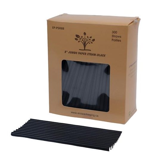 Eco-Packaging 8" Paper Straw Black, 300pcs