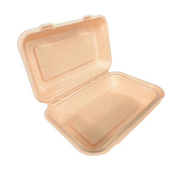 Compostable NatureFibre Sugarcane Clamshell 9x6x3" Kraft, 200pcs