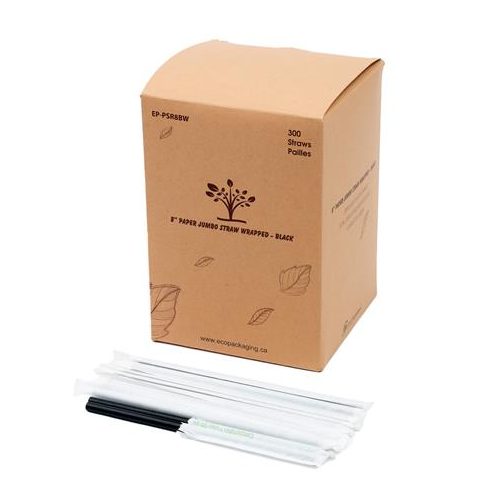 Eco-Packaging 8" Wrapped Paper Straw Black, 300pcs