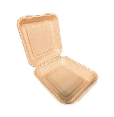 [80535] Compostable NatureFibre Sugarcane Clamshell 8x8.5x3" Kraft, 200pcs