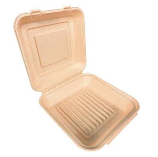 [80536] Compostable NatureFibre Sugarcane Clamshell 9x9x3" Kraft, 200pcs
